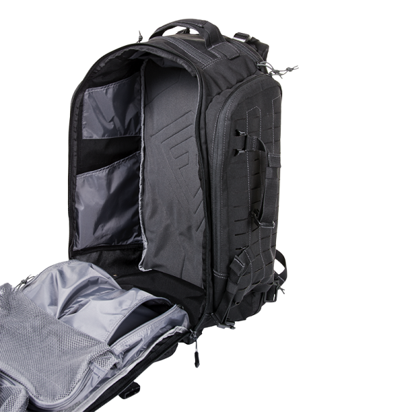 inside of the black three Day Plus 62 liter Backpack